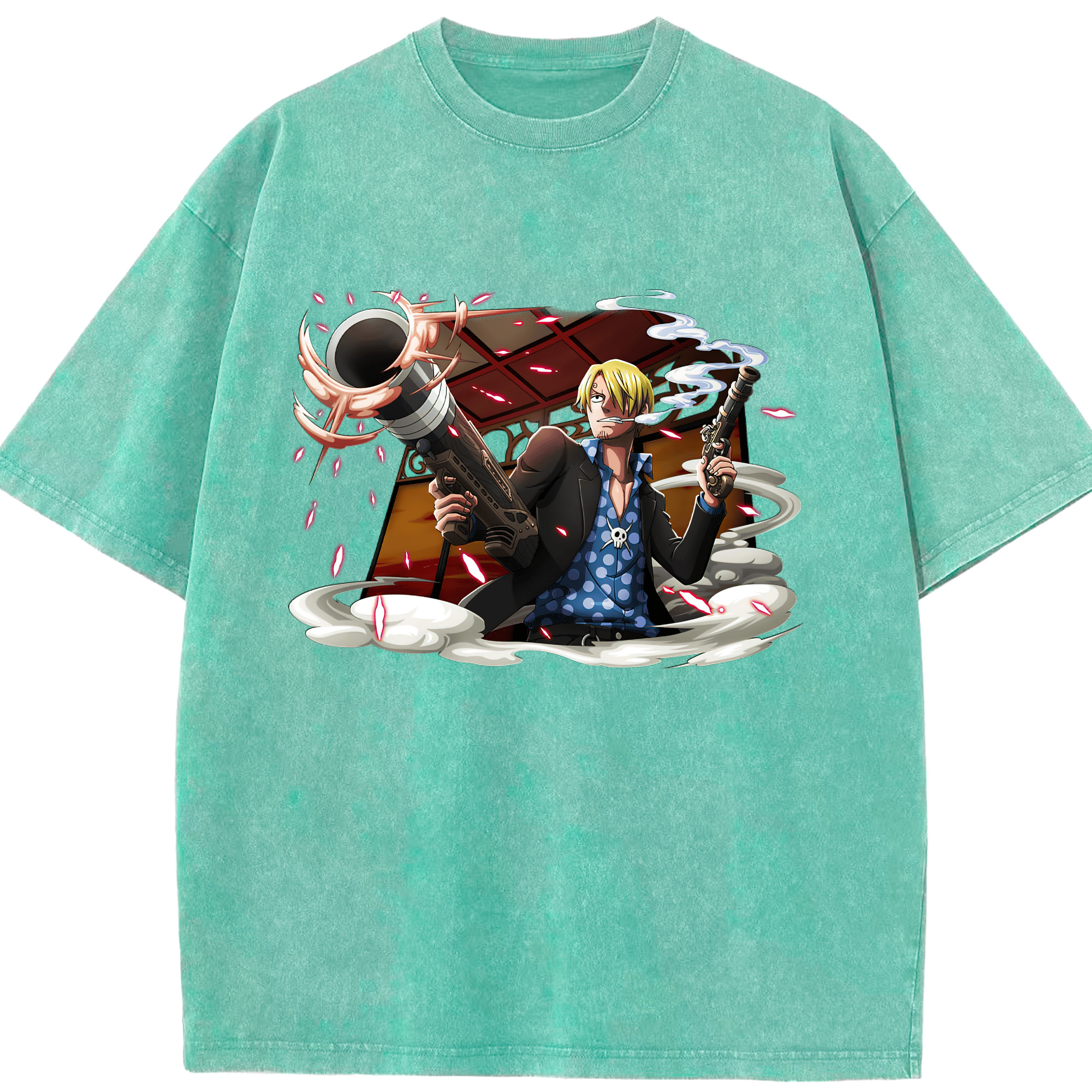 （画像用） ワンピース サンジ ONE PIECE Sanji 綿100% ヴィンテージ風 半袖Tシャツ（フロントプリント）